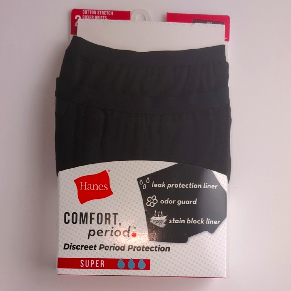 Hanes Women's Black Period Boxer Briefs 2 Pair